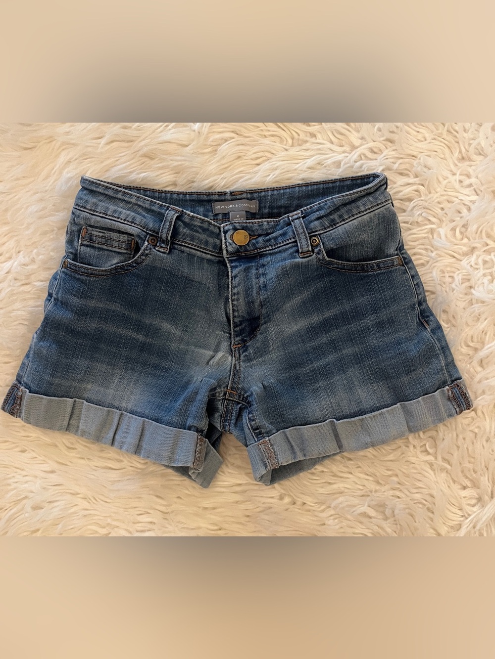 New York & Company Blue Rolled Cuff Denim Shorts